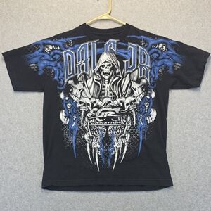 JSR Nation Skull Graphic T-Shirt Black Blue Short Sleeve Size M